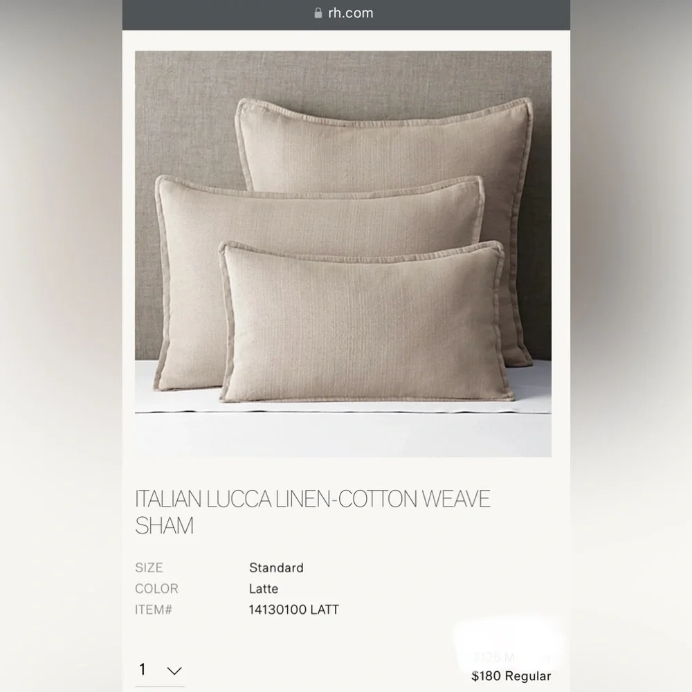 Restoration Hardware ITALIAN LUCCA LINEN-COTTON WEAVE STANDARD SHAM in Latte